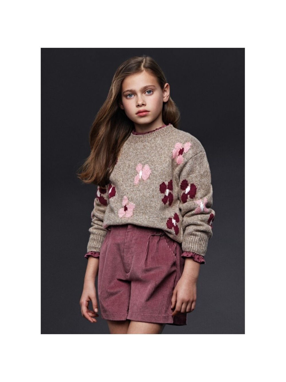 Mayoral Kids Sweater - Beige with Pink Floral